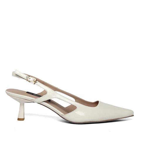 Kadın Beyaz İnce Topuklu Rugan Deri Klasik Ayakkabı