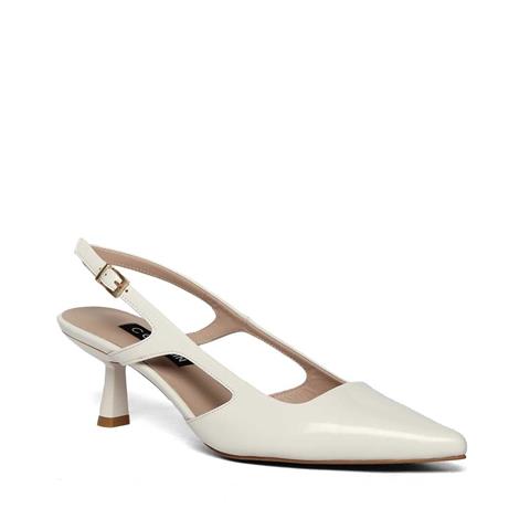 Kadın Beyaz İnce Topuklu Rugan Deri Klasik Ayakkabı