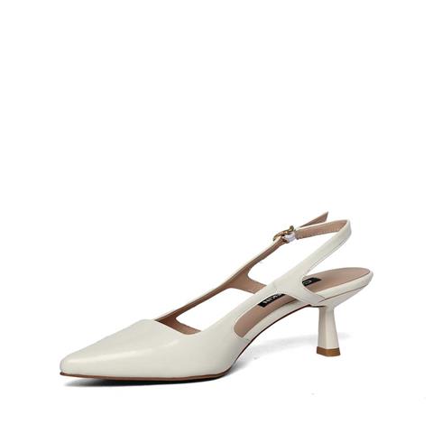 Kadın Beyaz İnce Topuklu Rugan Deri Klasik Ayakkabı