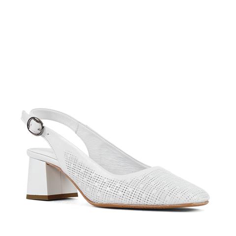 Kadın Beyaz Kalın Topuklu Deri Klasik Ayakkabı