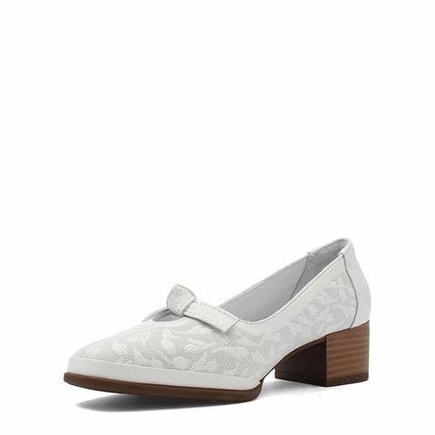 Kadın Beyaz Kalın Topuklu Deri Klasik Ayakkabı