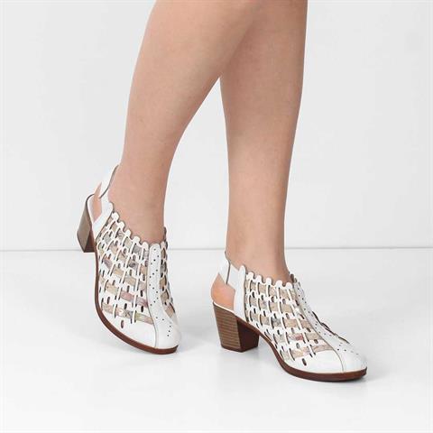 Kadın Beyaz Kalın Topuklu Deri Sandalet