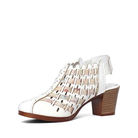 Kadın Beyaz Kalın Topuklu Deri Sandalet