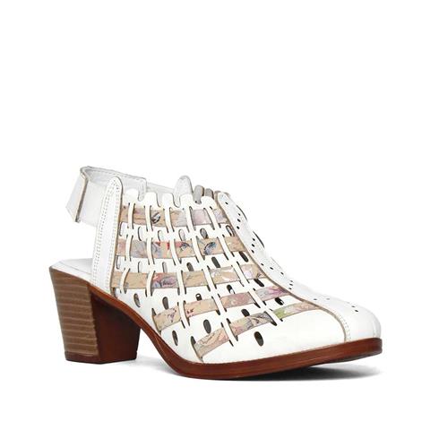 Kadın Beyaz Kalın Topuklu Deri Sandalet