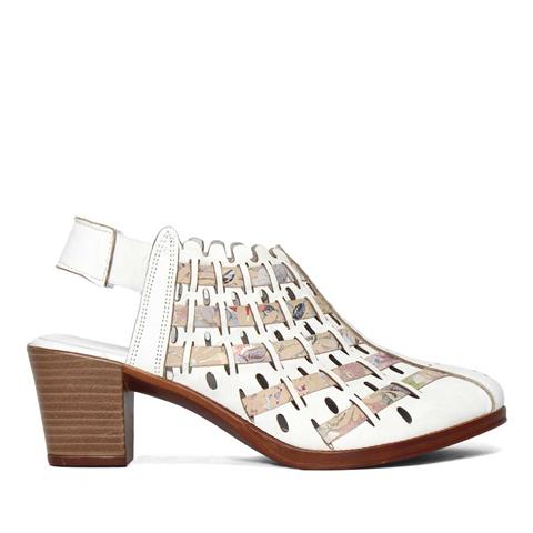 Kadın Beyaz Kalın Topuklu Deri Sandalet