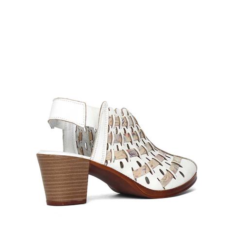 Kadın Beyaz Kalın Topuklu Deri Sandalet