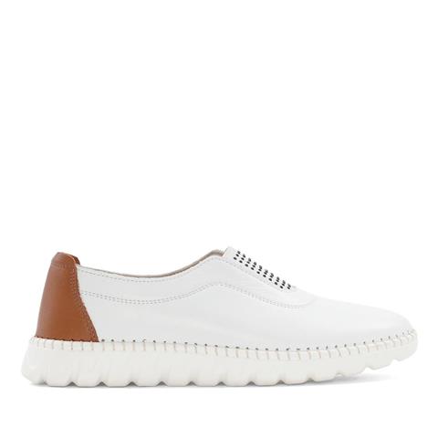 Kadın Beyaz Lastikli Deri Ayakkabı