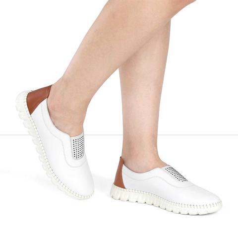 Kadın Beyaz Lastikli Deri Ayakkabı