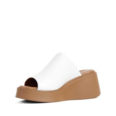 Kadın Beyaz Önü Açık Dolgu Topuklu Deri Terlik