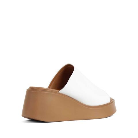 Kadın Beyaz Önü Açık Dolgu Topuklu Deri Terlik