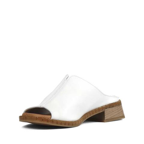 Kadın Beyaz Önü Açık Topuklu Deri Terlik