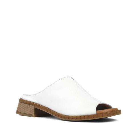 Kadın Beyaz Önü Açık Topuklu Deri Terlik