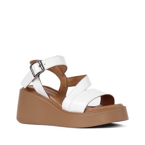 Kadın Beyaz Platform Topuklu Deri Sandalet