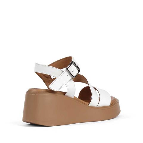 Kadın Beyaz Platform Topuklu Deri Sandalet