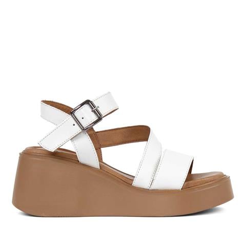 Kadın Beyaz Platform Topuklu Deri Sandalet