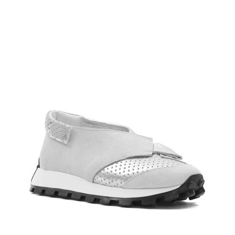 Kadın Beyaz Süet Gümüş Deri Sneaker