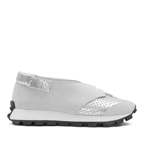 Kadın Beyaz Süet Gümüş Deri Sneaker