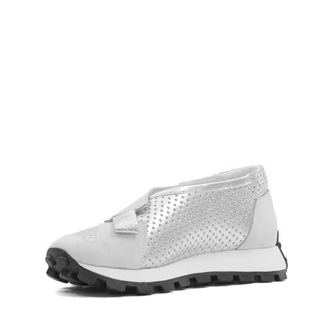 Kadın Beyaz Süet Gümüş Deri Sneaker