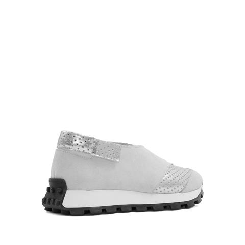 Kadın Beyaz Süet Gümüş Deri Sneaker