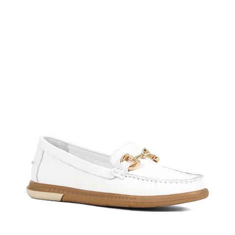 Kadın Beyaz Tokalı Deri Ayakkabı