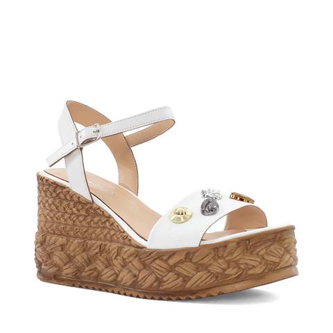 Kadın Beyaz Tokalı Dolgu Topuklu Deri Sandalet