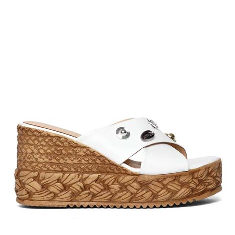 Kadın Beyaz Tokalı Dolgu Topuklu Deri Terlik