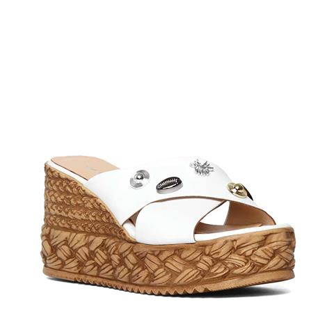 Kadın Beyaz Tokalı Dolgu Topuklu Deri Terlik