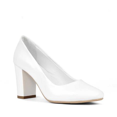 Kadın Beyaz Topuklu Deri Klasik Ayakkabı
