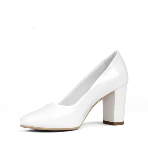 Kadın Beyaz Topuklu Deri Klasik Ayakkabı