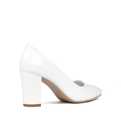 Kadın Beyaz Topuklu Deri Klasik Ayakkabı