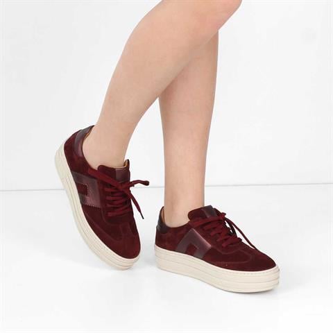 Kadın Bordo Bağcıklı Kalın Tabanlı Süet Deri Sneaker