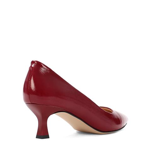 Kadın Bordo Kısa Topuklu Rugan Deri Klasik Ayakkabı