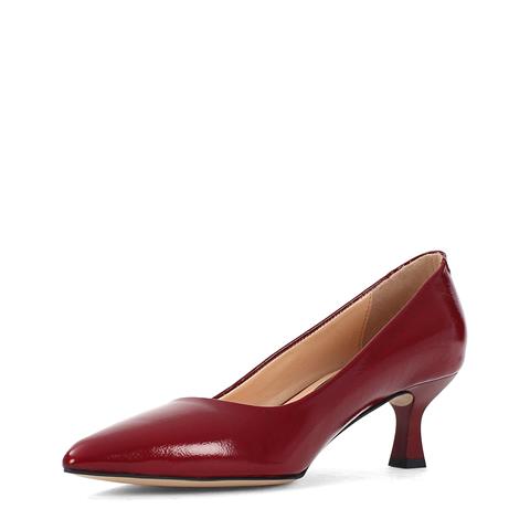 Kadın Bordo Kısa Topuklu Rugan Deri Klasik Ayakkabı