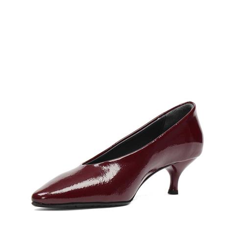 Kadın Bordo İnce Topuklu Rugan Deri Klasik Ayakkabı