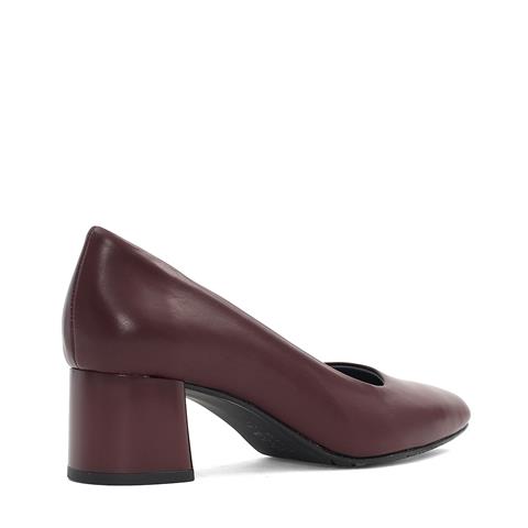 Kadın Bordo Kalın Topuklu Deri Klasik Ayakkabı