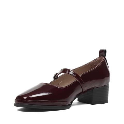 Kadın Bordo Kalın Topuklu Rugan Deri Ayakkabı