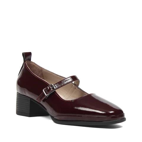 Kadın Bordo Kalın Topuklu Rugan Deri Ayakkabı