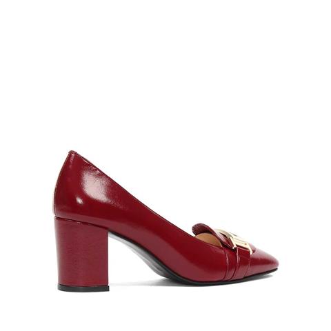 Kadın Bordo Kalın Topuklu Rugan Deri Klasik Ayakkabı