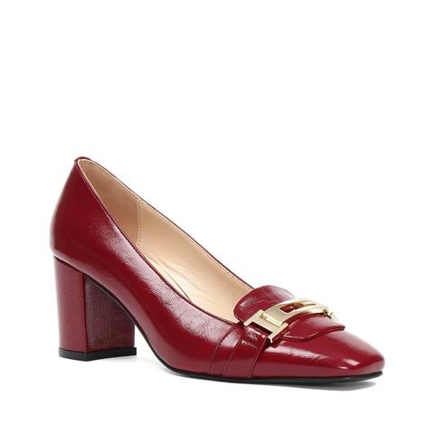 Kadın Bordo Kalın Topuklu Rugan Deri Klasik Ayakkabı