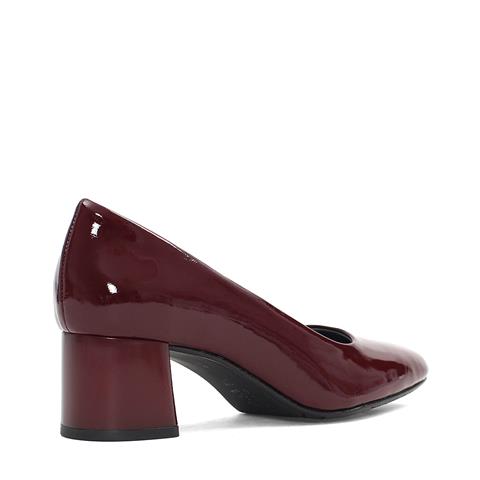 Kadın Bordo Kalın Topuklu Rugan Deri Klasik Ayakkabı