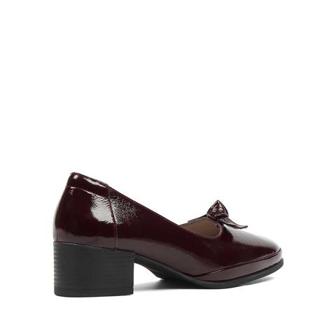 Kadın Bordo Kalın Topuklu Rugan Deri Klasik Ayakkabı