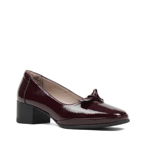 Kadın Bordo Kalın Topuklu Rugan Deri Klasik Ayakkabı