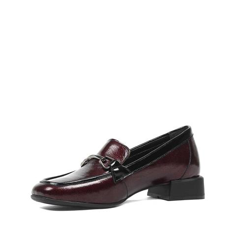 Kadın Bordo Kalın Topuklu Rugan Deri Loafer
