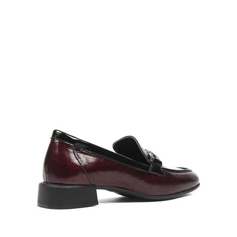 Kadın Bordo Kalın Topuklu Rugan Deri Loafer