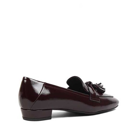 Kadın Bordo Kırışık Rugan Deri Loafer