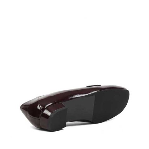 Kadın Bordo Kırışık Rugan Deri Loafer