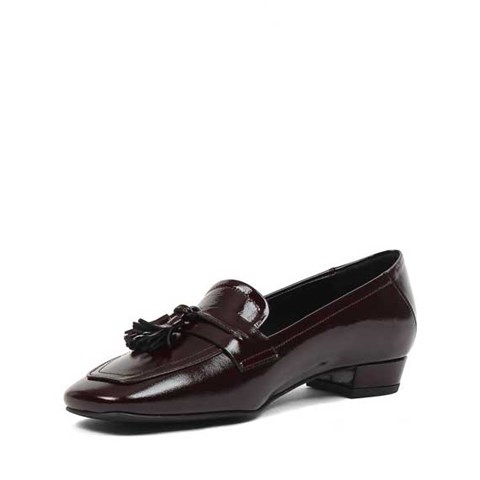 Kadın Bordo Kırışık Rugan Deri Loafer