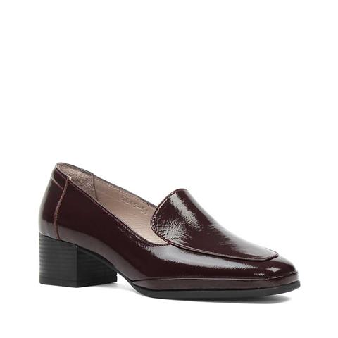 Kadın Bordo Kısa Kalın Topuklu Rugan Deri Klasik Ayakkabı