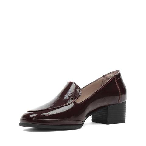 Kadın Bordo Kısa Kalın Topuklu Rugan Deri Klasik Ayakkabı