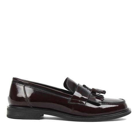 Kadın Bordo Püsküllü Açma Deri Loafer